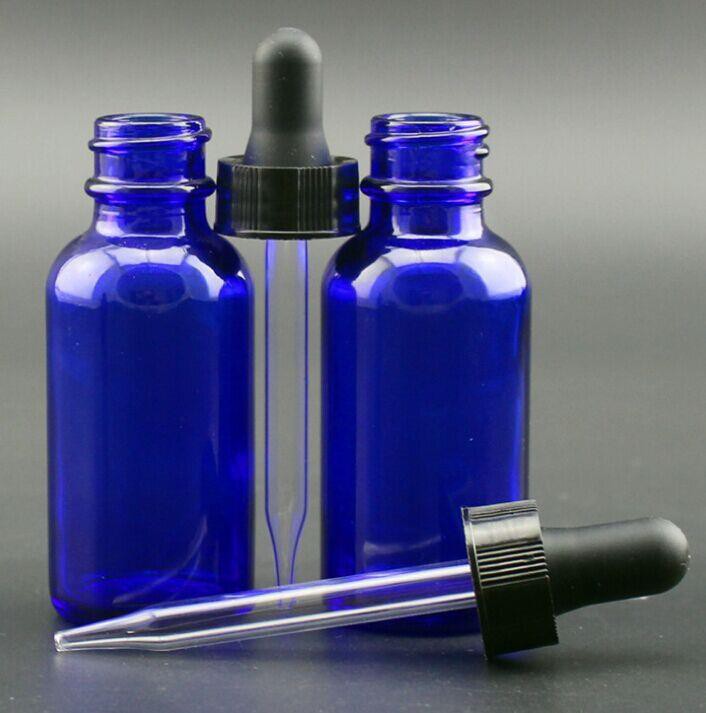 Wholesale Clear Blue Boston Round Glass Bottles With Dropper