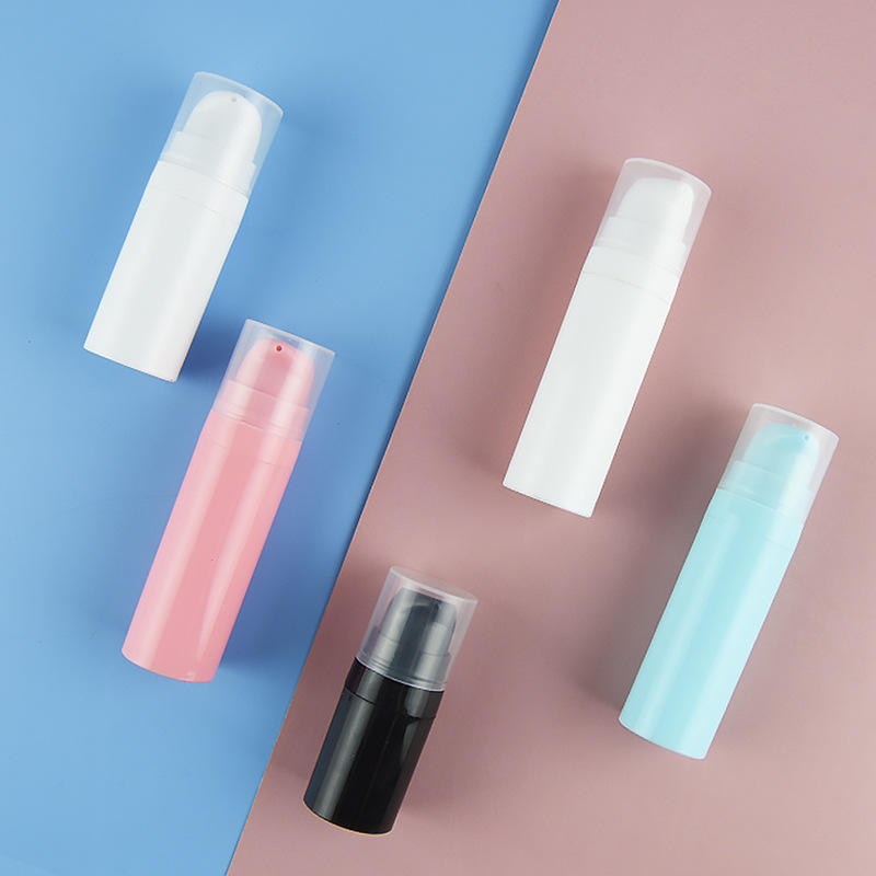 Custom logo Cosmetic Container Package 5ml 10ml 15ml pink White Blue Black PP Airless Bottle with Transparent Lid