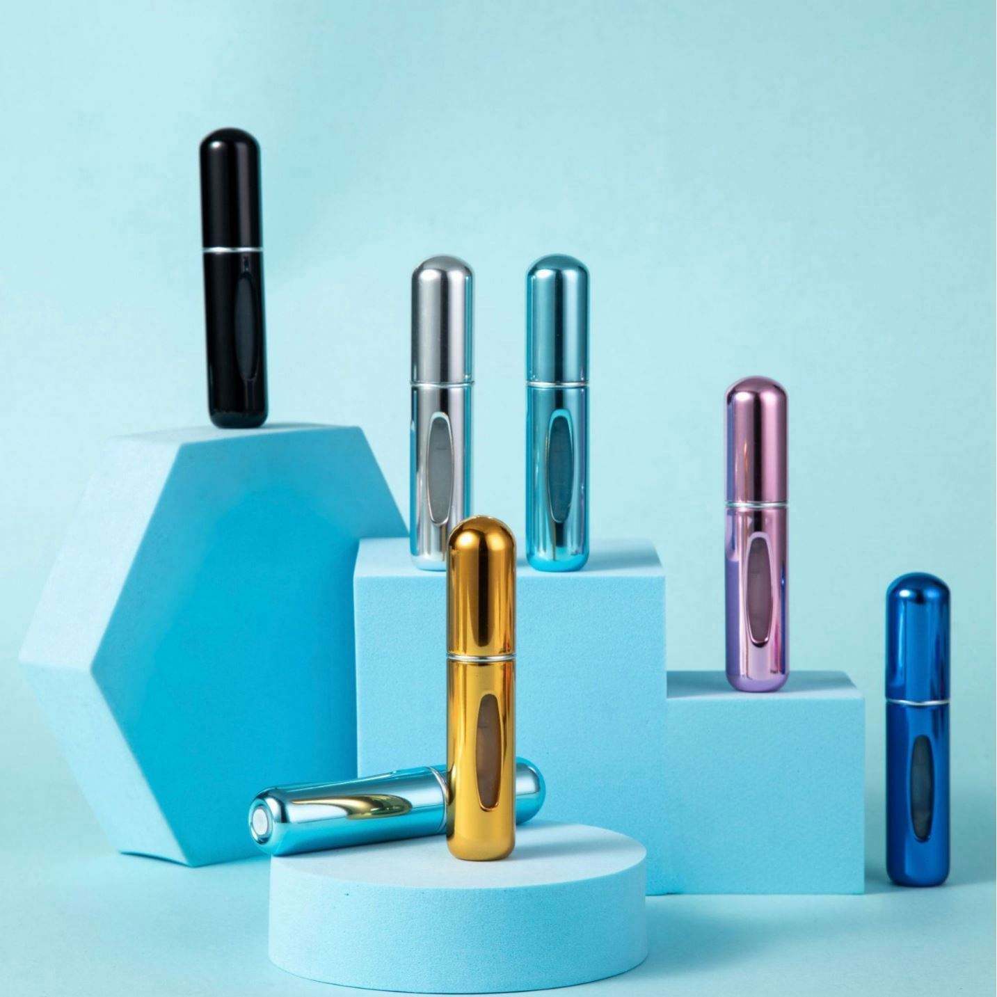 5ml & 8ml Aluminum Travel Refillable Perfume Atomizer Bottles Cylinder Shape with Screw Cap Screen Printing Minimum Order 100pcs