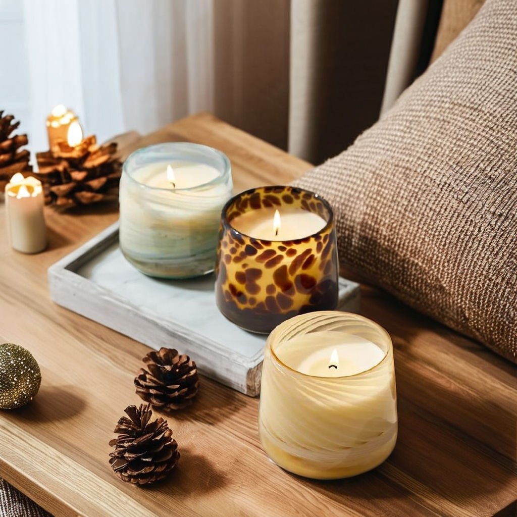 Round Pillar Candle Glass Jars with Lids Black White Color Pattern Candle Vessels Wholesale for Candle