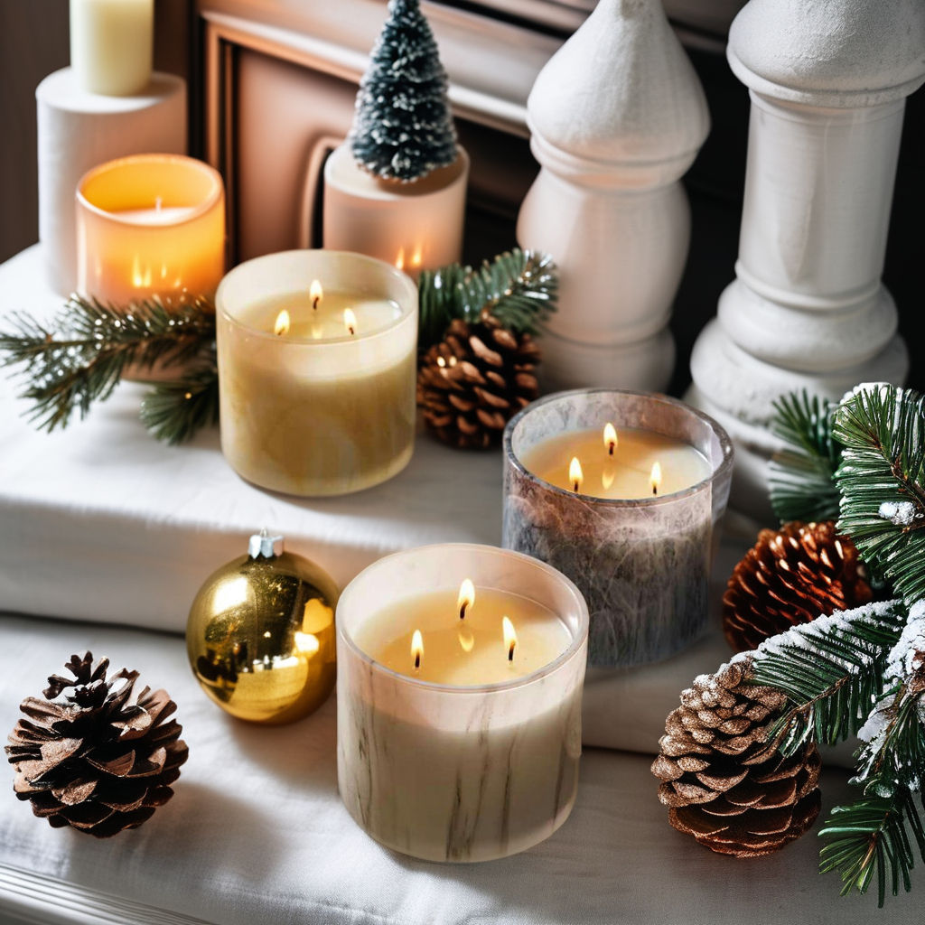 Wholesale Patterned Bath & Body Candle Glass Jars with Black White Frosted Lids for Holiday & Diwali Candles