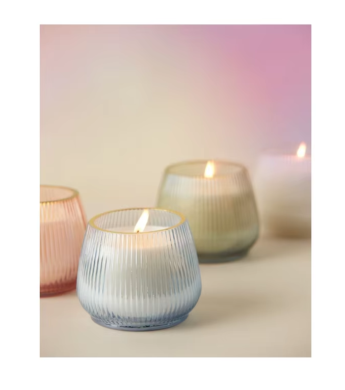 Luxury Aromatherapy Home Fragrance Scented Candle Wholesale Custom Ribbed Container Wide Mouth Glass Soy Wax Candle