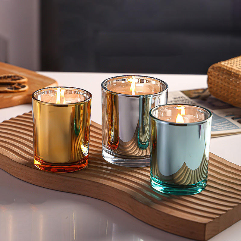 7oz 10oz Electro-Plated Laser Spray Glass Candle Wax Cups Non-Metal Christmas Candle Jars 
