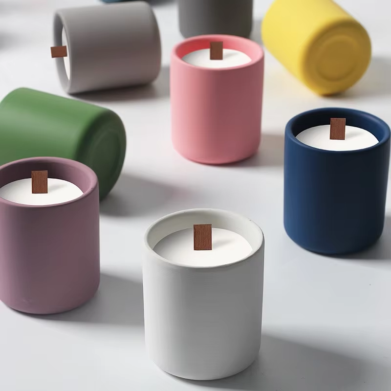 Hot  Sale Matte Concrete Candle Jar Vessels Luxury Custom Ceramic Candle Holders Decorative for Christmas