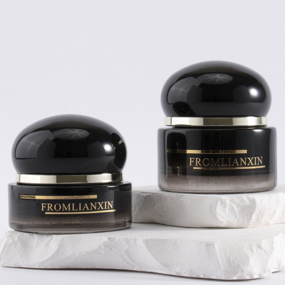 High End Luxury 30g 50ml Custom Empty Gram Round Black Color Glass Cream Jar Cosmetic Jar With Lids