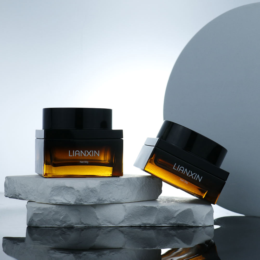 Luxury Cosmetic 30g 50 ml Matte Black square Glass Cosmetic Jar for Cream