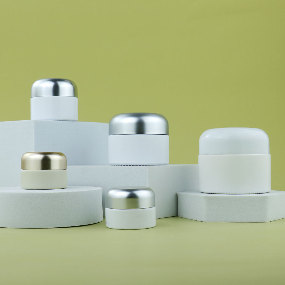 Luxury Cream Jar Cosmetic Customized Color Frosted Cosmetics Glass Gold Lid Jar With White Lids