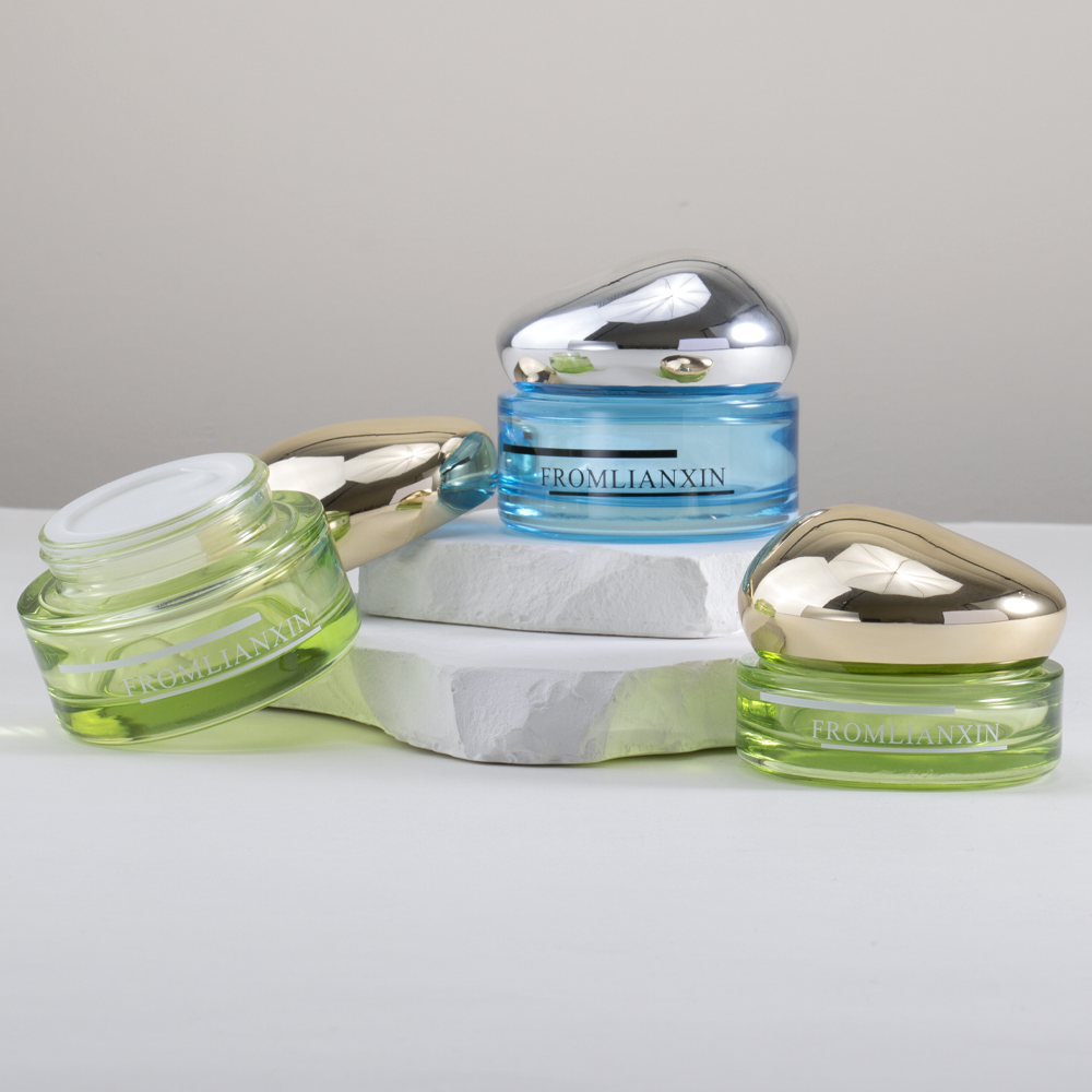 Korean Skincare Glass Cosmetic Jar Frasco Para Creme 30 g 50 g Green Blue Cream Jars With Stone Lid