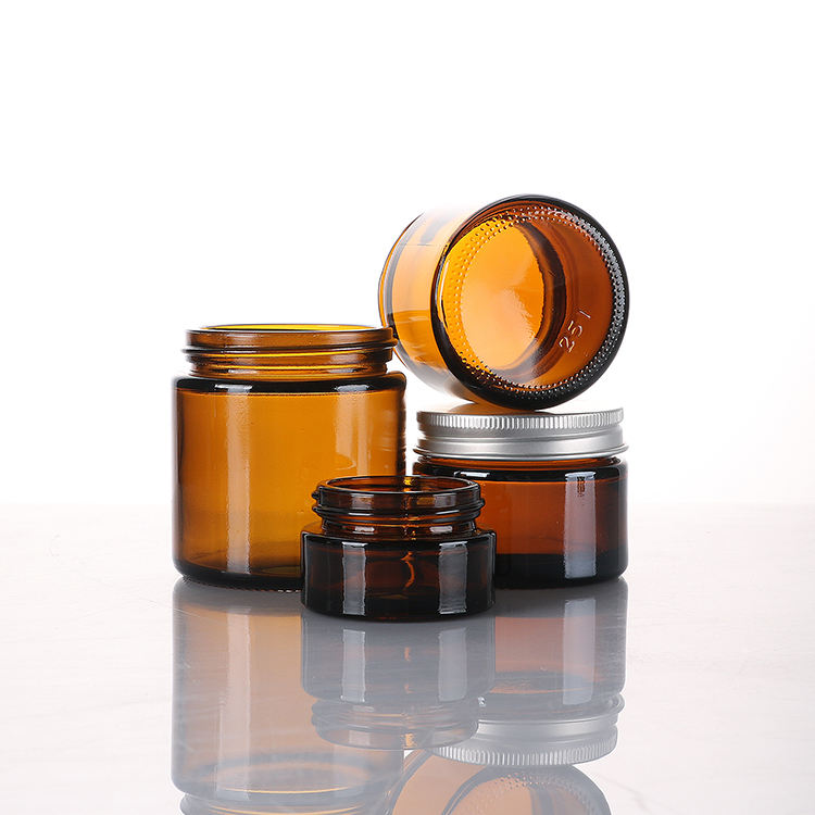 15g 20g 30g 50g 100g Amber Brown Glass Cosmetic Jar Face Cream Skin Care Container With Gold Silver Black Plastic Lid