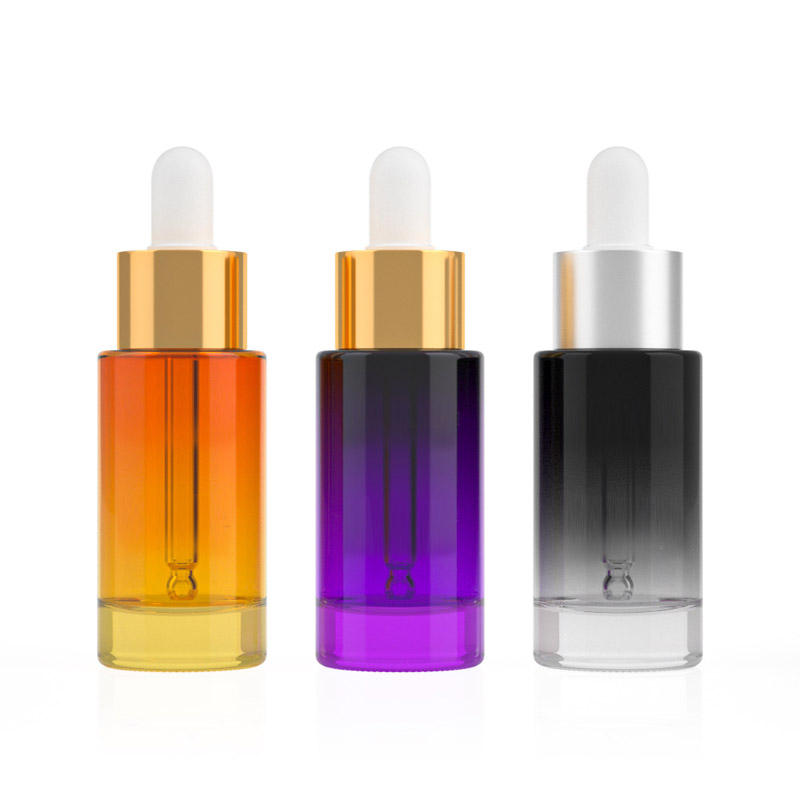 30ml Flat Shoulder Glass Dropper Bottle With Frost Finish Color Gradient Essential Oil Packaging for Skin Care Roll Sealing Type