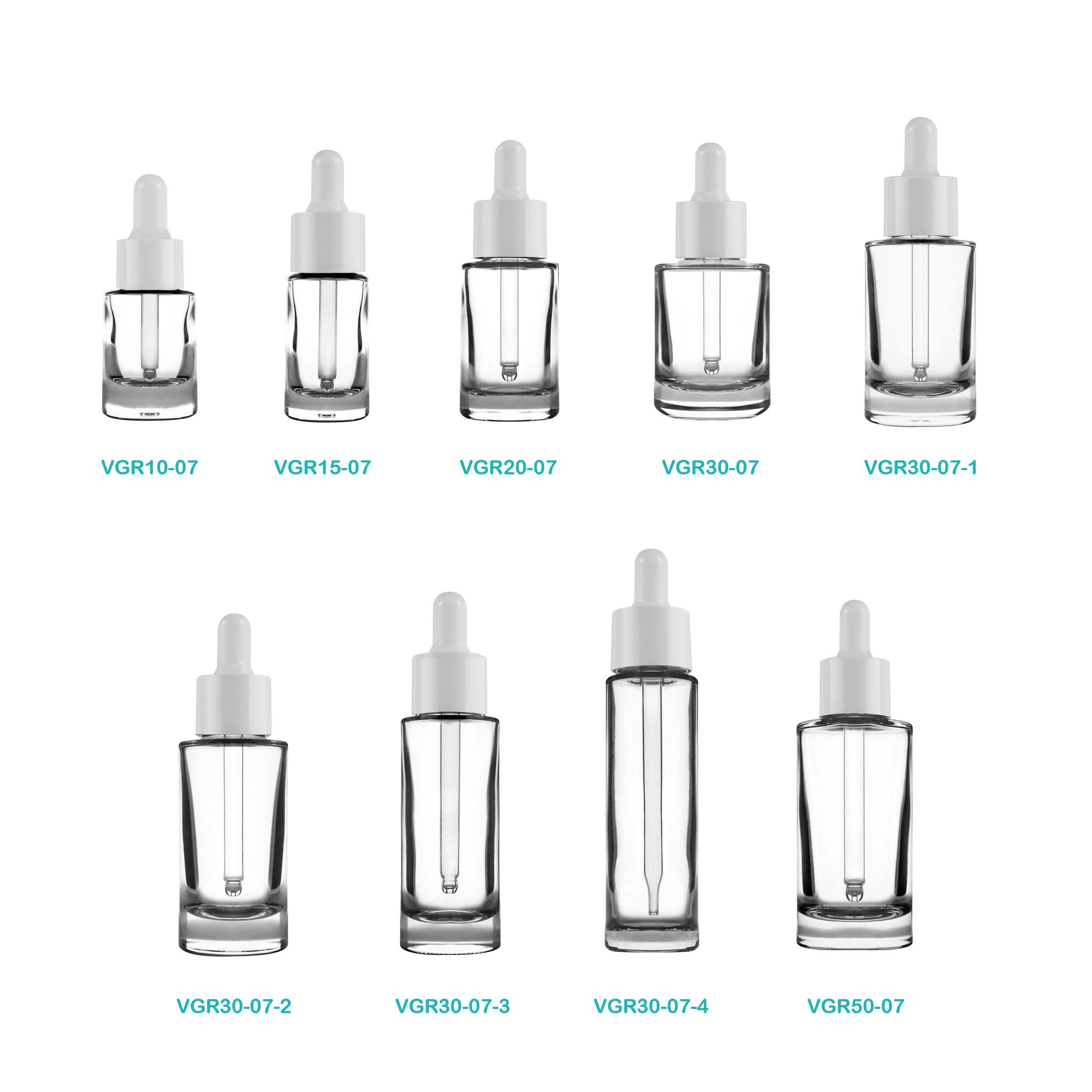 10ml 15ml 20ml 30ml 50ml Round Transparent Clear Glass Bottle with White Dropper 