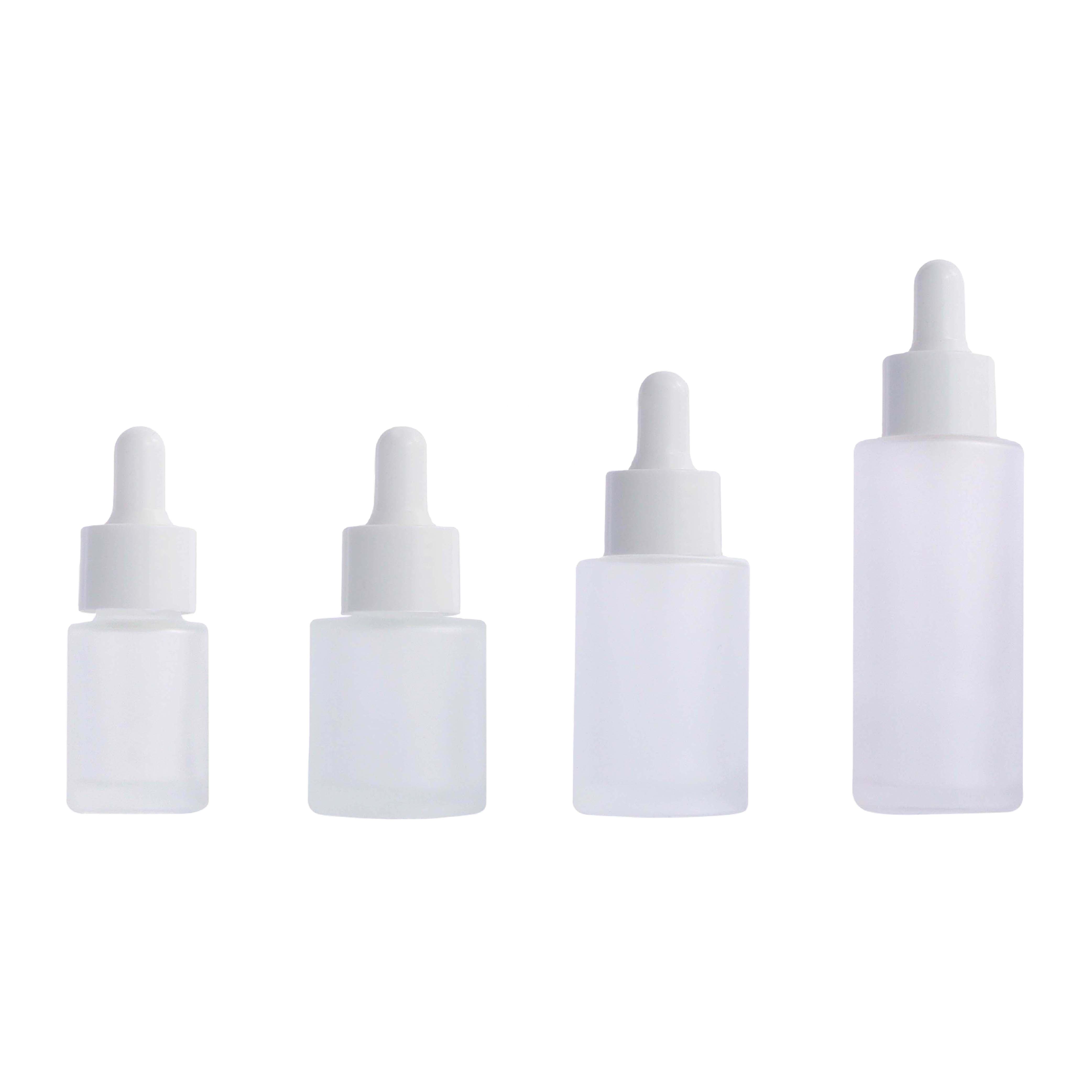10ml 20ml 30ml 50ml Round Matte Clear Glass Bottle with White Dropper