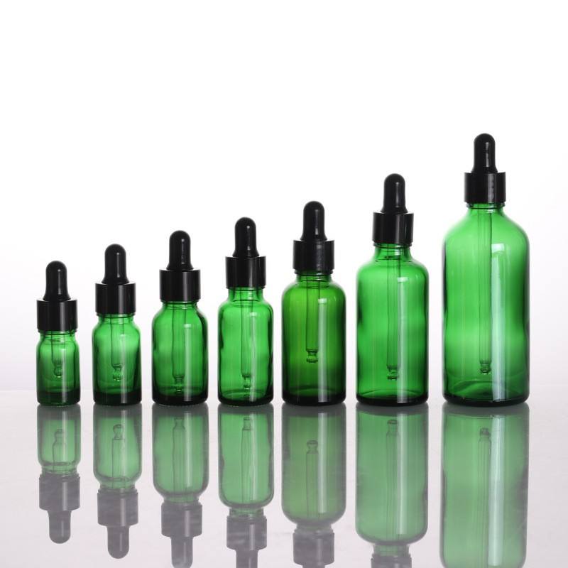 High Quality 5ml 10ml 15ml 20ml 30ml 50ml 100ml Glass Dropper Bottles Green Cosmetic Oil Holders
