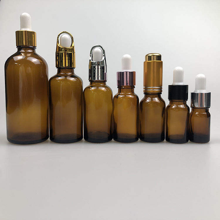 Customized 10ml - 100ml Brown Cosmetic Packaging Glass Essential Oil Serum Dropper Bottle