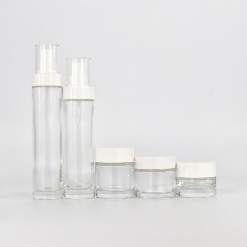 100ml 120ml  Glass Bottles, 50g Glass Cream Jar, for Skincare Cosmetic Containers and Packages with White Cap