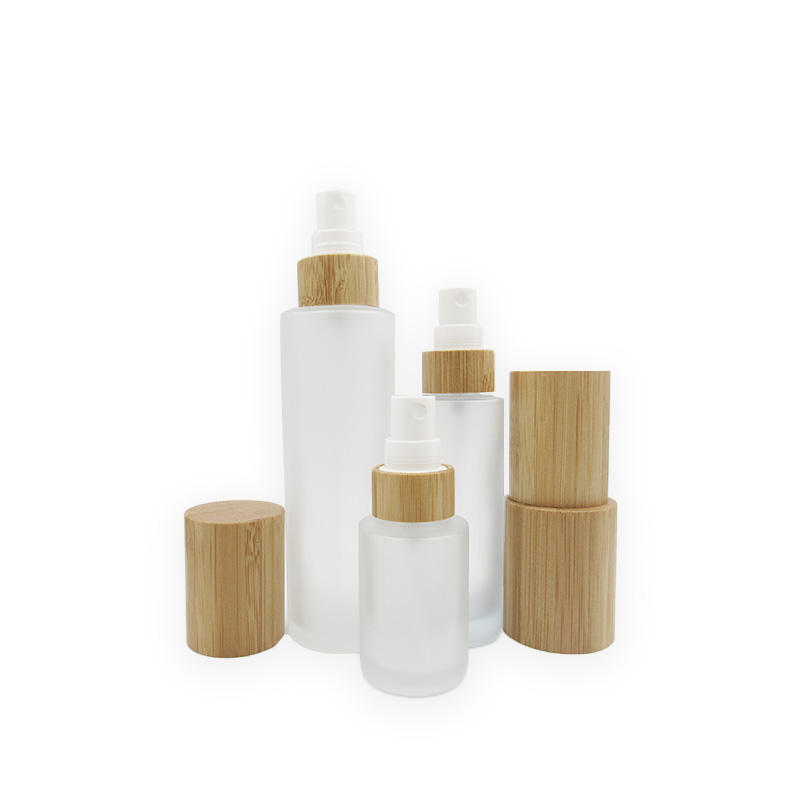Hot Sell 30ml 50ml 100ml 120ml Clear Frosted PP Spray Glass Lotion Spray Bottle With Bamboo Lid