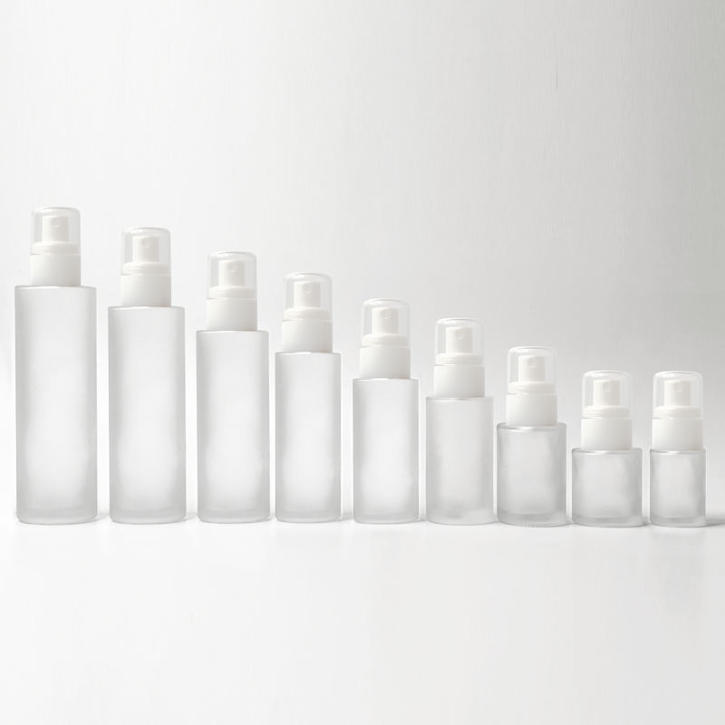 Luxury Frosted Lotion Pump Spray Glass Bottle with clear Cover Cosmetic Package 100ml Glass Bottles