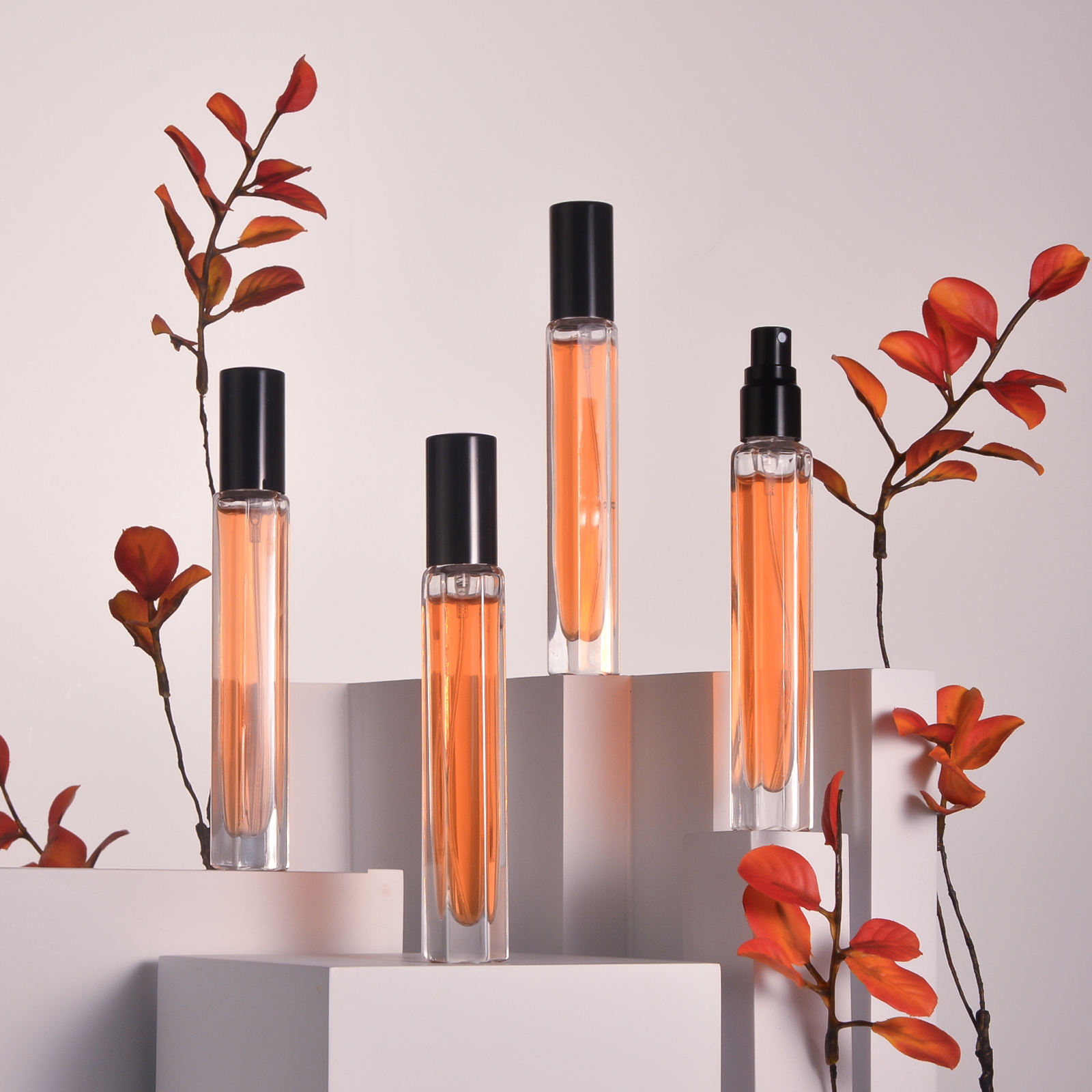 10ml Hexagon Transparent Sample Portable Perfume Bottle Clear Glass Bottle Travel Press Spray Sub-bottle Perfume Dispenser Set