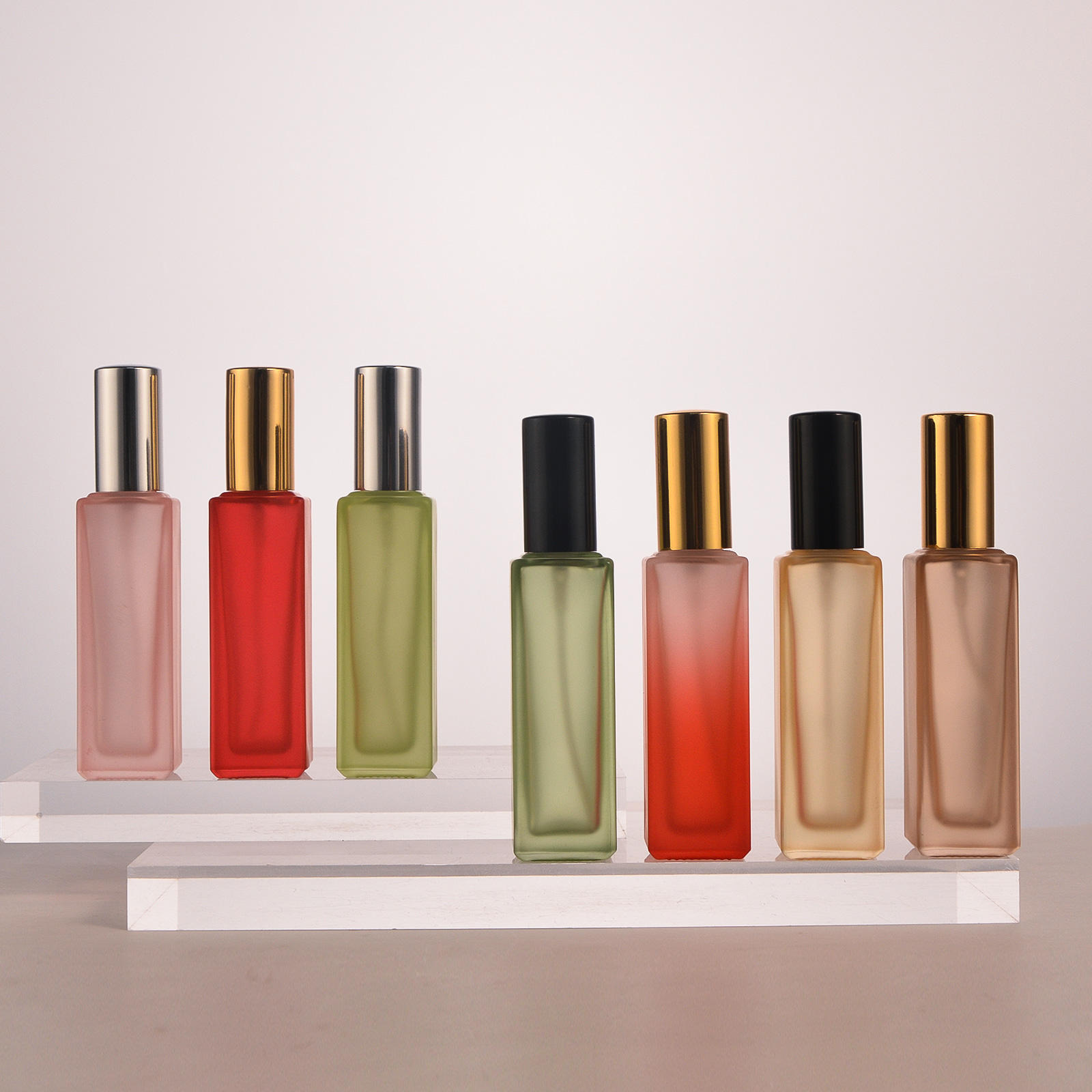 Custom Wholesale Custom Rainbow Colourful Square Frosted Matte Empty Cosmetic Packaging Spray Glass Perfume Bottle With Cap