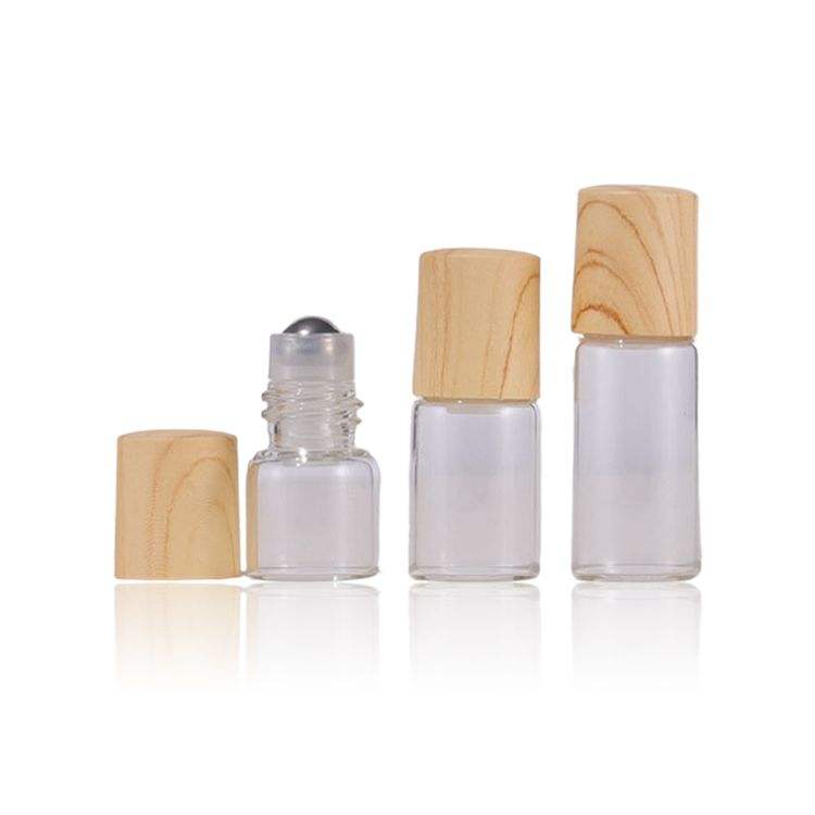 Factory Price 1ml 2ml 3ml Amber Frosted Eye Serum Roller Bottles Plastic Bamboo Pattern Screw Cap With Metal Ball