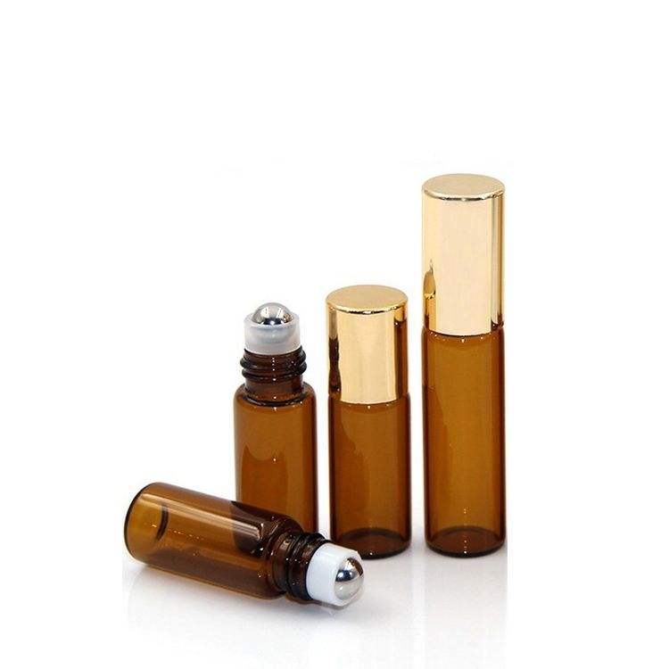 Wholesale Empty Amber Glass Roll on Bottle 3ml 5ml 10ml Perfume Essential Oil Cosmetic Oil Roller Ball Bottle With Plastic Caps