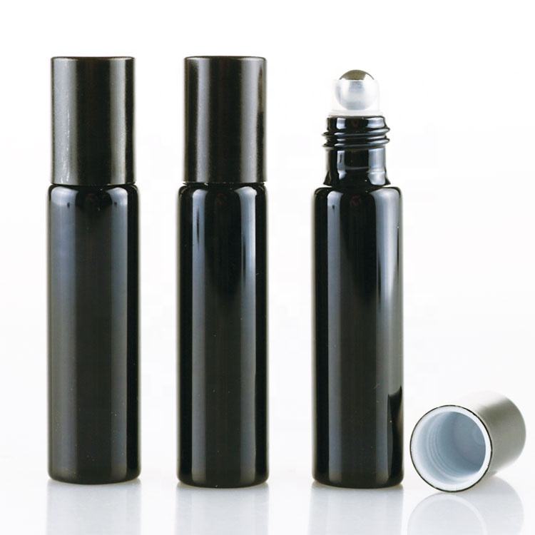 New Design   High Quality  Roller Glass Bottle Matte Black 10ml with Steel Ball for Packaging