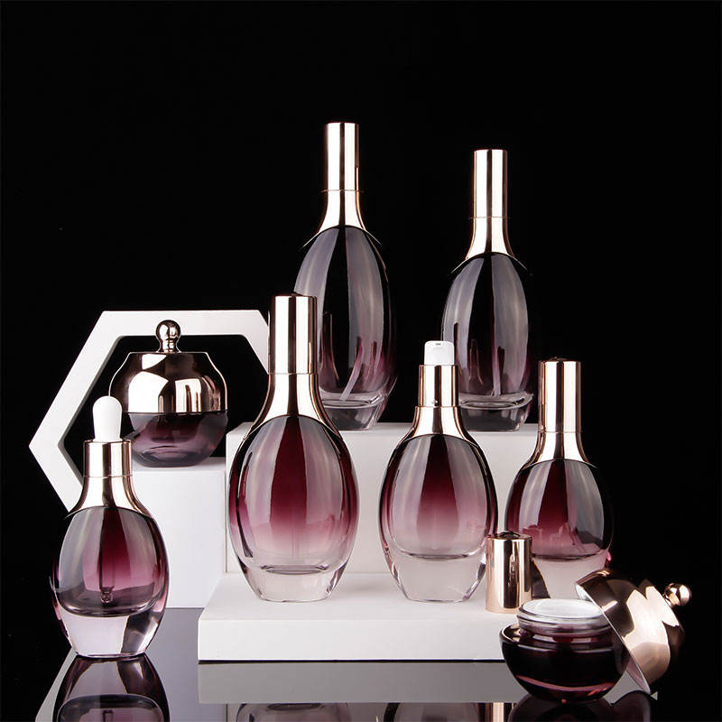 Glass Cosmetic Bottle Sets Oval Shape With Gold Plated Cap 30-150ML 50G Glass Skin Care Bottle Set Lotion Packaging Bottle