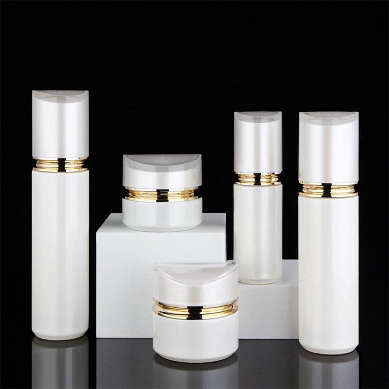 Cosmetics Bottles and Jars Set Round Shape With Gold- Plated Shoulder Pump 40ml 100ml 120ML 30g 50G Oil Glass Skin Care Bottle