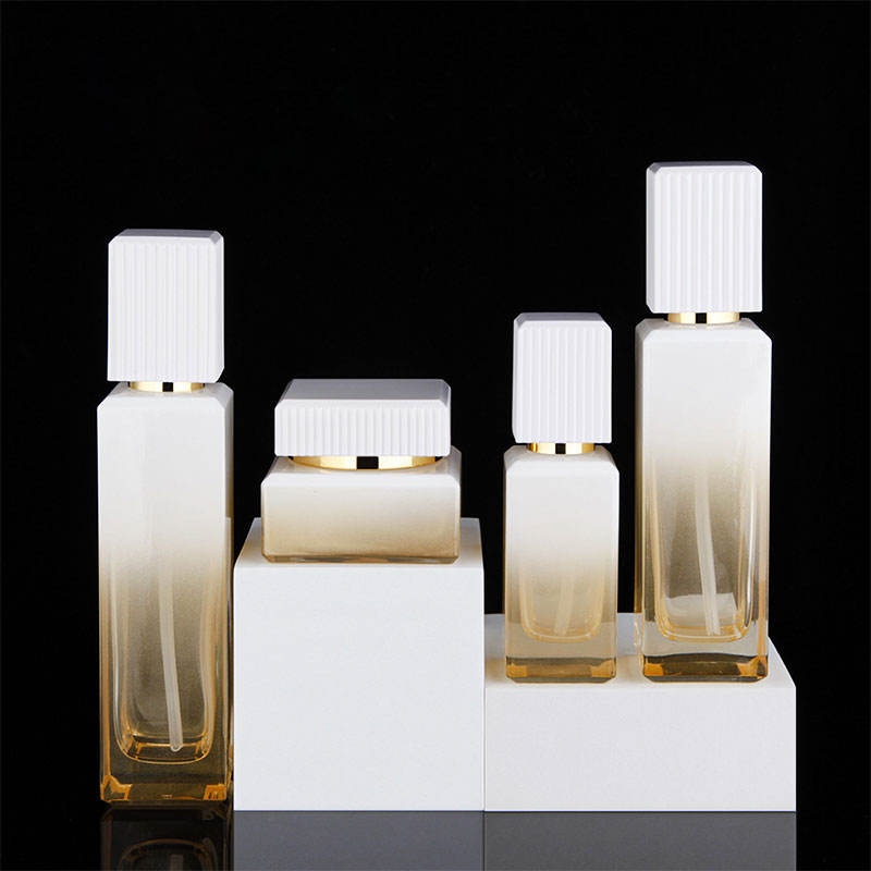 Square Glass Cosmetic Bottle Sets With Gold- Plated Design 40ml 100ml  120ML   50G  Glass  Dropper Lotion Cream Packaging Bottle