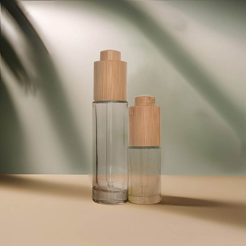 Glass Bamboo Press Dropper Bottle Cylindrical 15ml 30ml Colorful Essential Oil Glass  Bottle for Serum Perfume Liquid Foundation