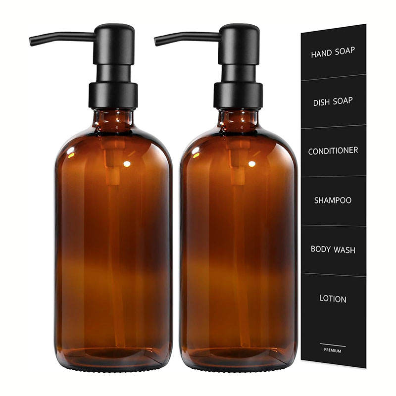 Glass Lotion Pump Bottle Press-type Amber Glass Hand Sanitizer Bottle 250ml Empty Bottle High-value Hotel  Shower Gel Shampoo