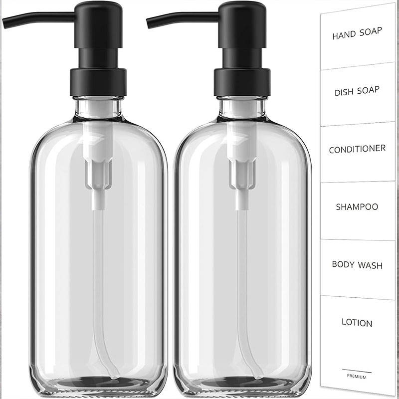 Transparent Boston Glass Pump Bottle 250ml/480ml Dispenser Roll Cap 5ml Volume for Hand Sanitizer Shower Shampoo Other Roll Cap