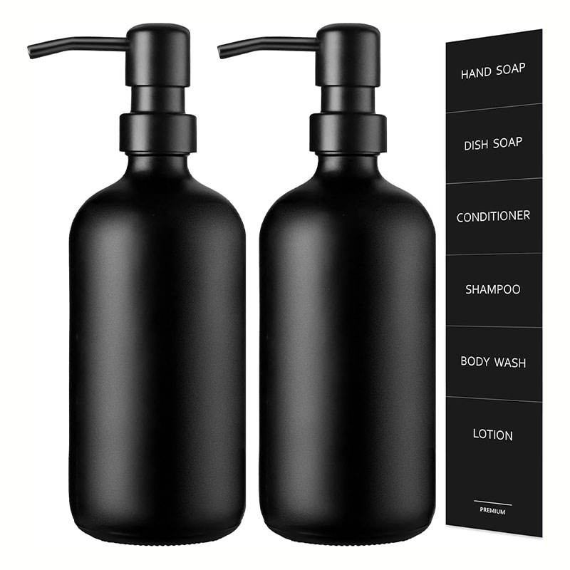 Glass Lotion Pump 250ml 480ml Black Glass Pump Bottle Hand Sanitizer Dispenser Lotion Shower Shampoo Glass Bottle