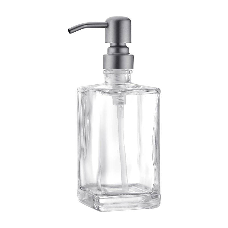 Glass Lotion Pump 350ml  Hand Soap High-Grade Transparent Refillable Manual Soap Dispenser in Brushed Nickel