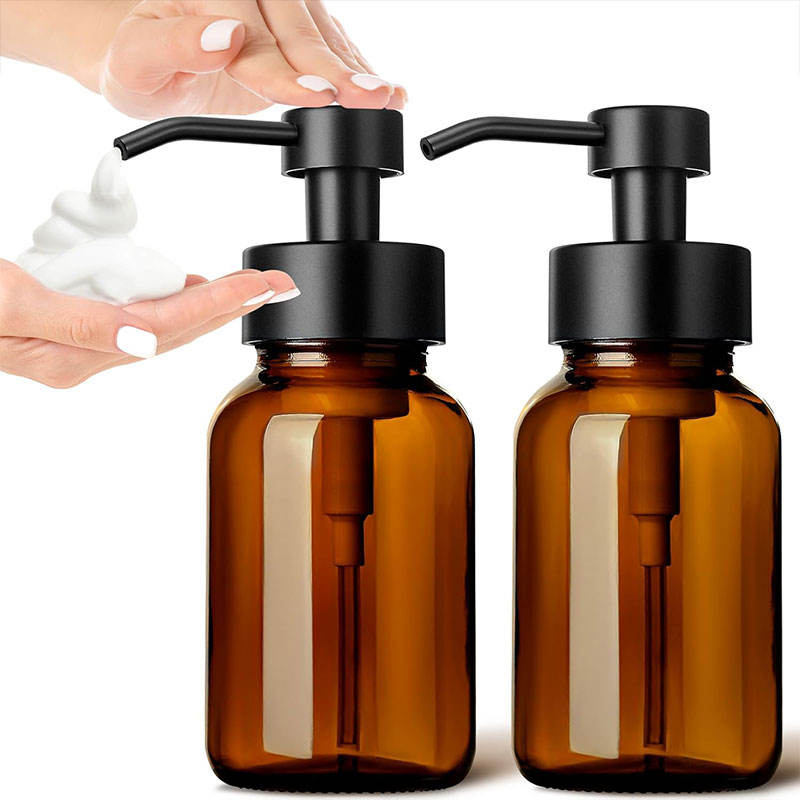 Foam Pump Bottle 8.5 Oz Amber Glass Foaming Soap Dispenser for Bathroom  Foaming Hand Soap Dispenser Pump