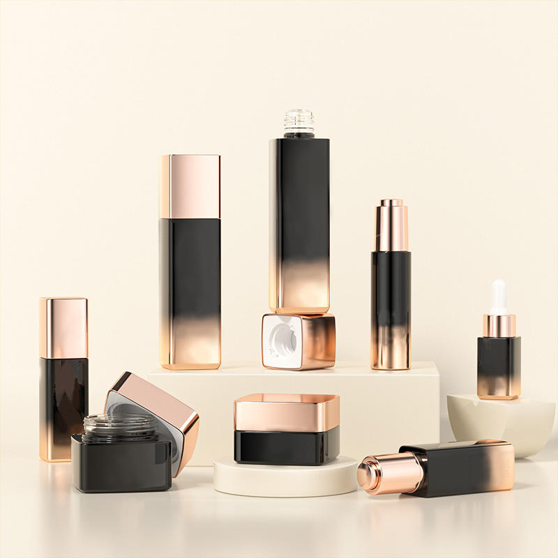 Mini 15ml-120ml Square Gradient Glass Cosmetic Bottle Sets With Roll Cap Drop Lotion Jars Packaging for Cream for Cosmetics