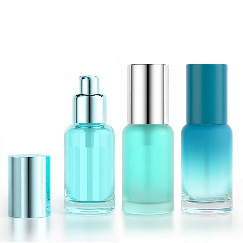 Colorful 30ml Glass Empty Lotion Pump Bottle Foundation Liquid Isolation Cream Cosmetic Glass With Roll Cap and Dropper Seal