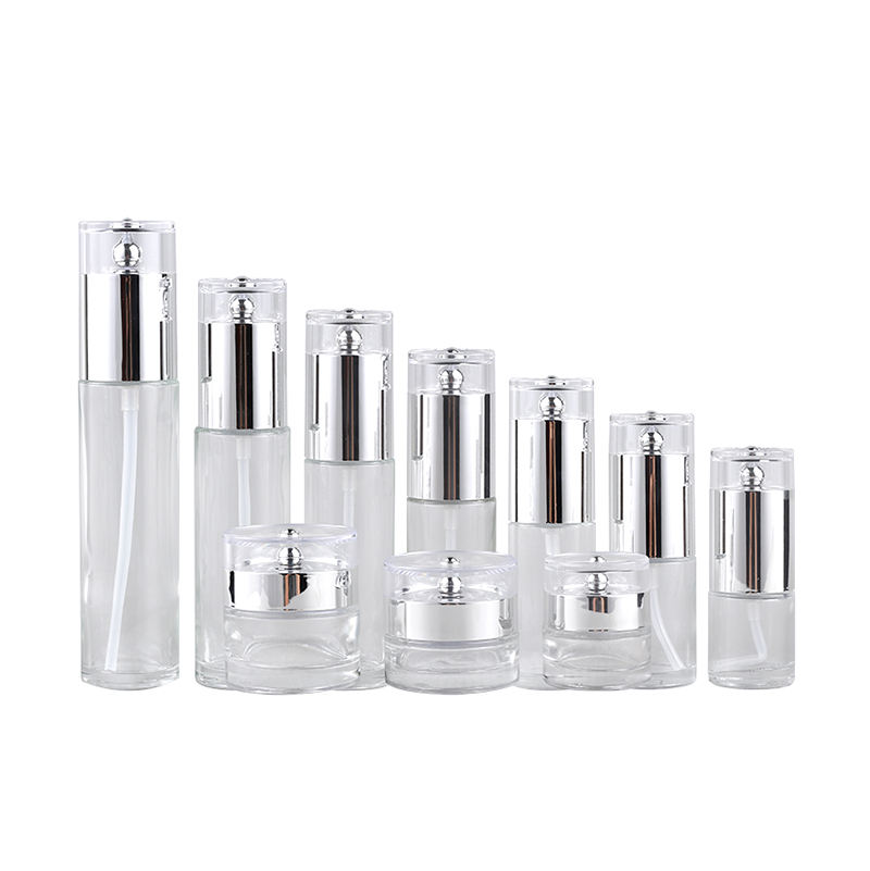 High-End Cosmetic Set Packaging Glass Bottle for Essence Emulsion Face Cream With Pump and Spray Cap