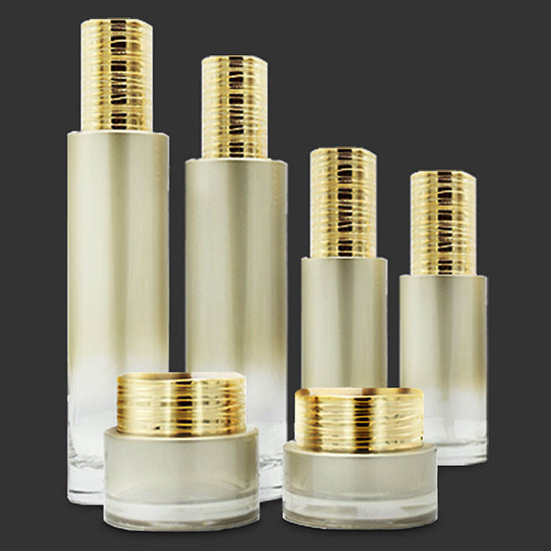 Glass Cosmetic Bottle Sets With Gold- Plated Cap 30ml  50ml 100ml  120ML  30G 50G  Glass  Dropper Lotion Packaging Bottle