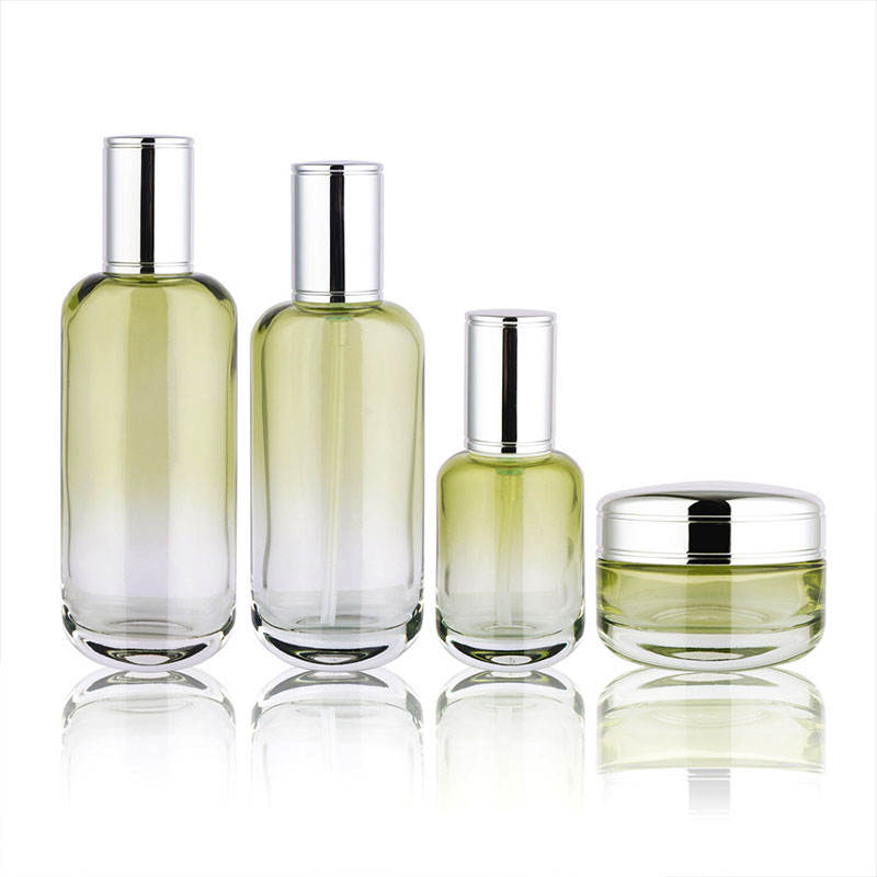 Essential Oil Skin Care Bottle Set 40ML 100ML 120ML 50G Flat Shape Glass Cosmetic Bottle With Roll Cap Cream Lotion Packaging