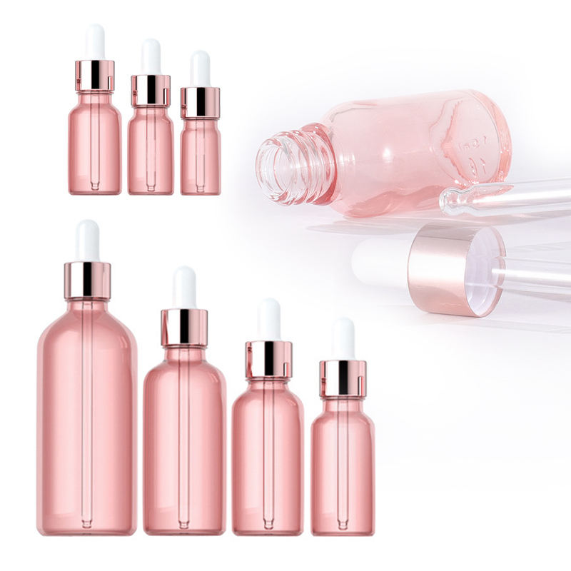 Fancy Cosmetic Luxury 5ml 10ml 15ml 20ml 30ml 50ml 100ml 1oz Eye Essential Oil Dropper Bottle Pink Glass Essential Oil Bottle
