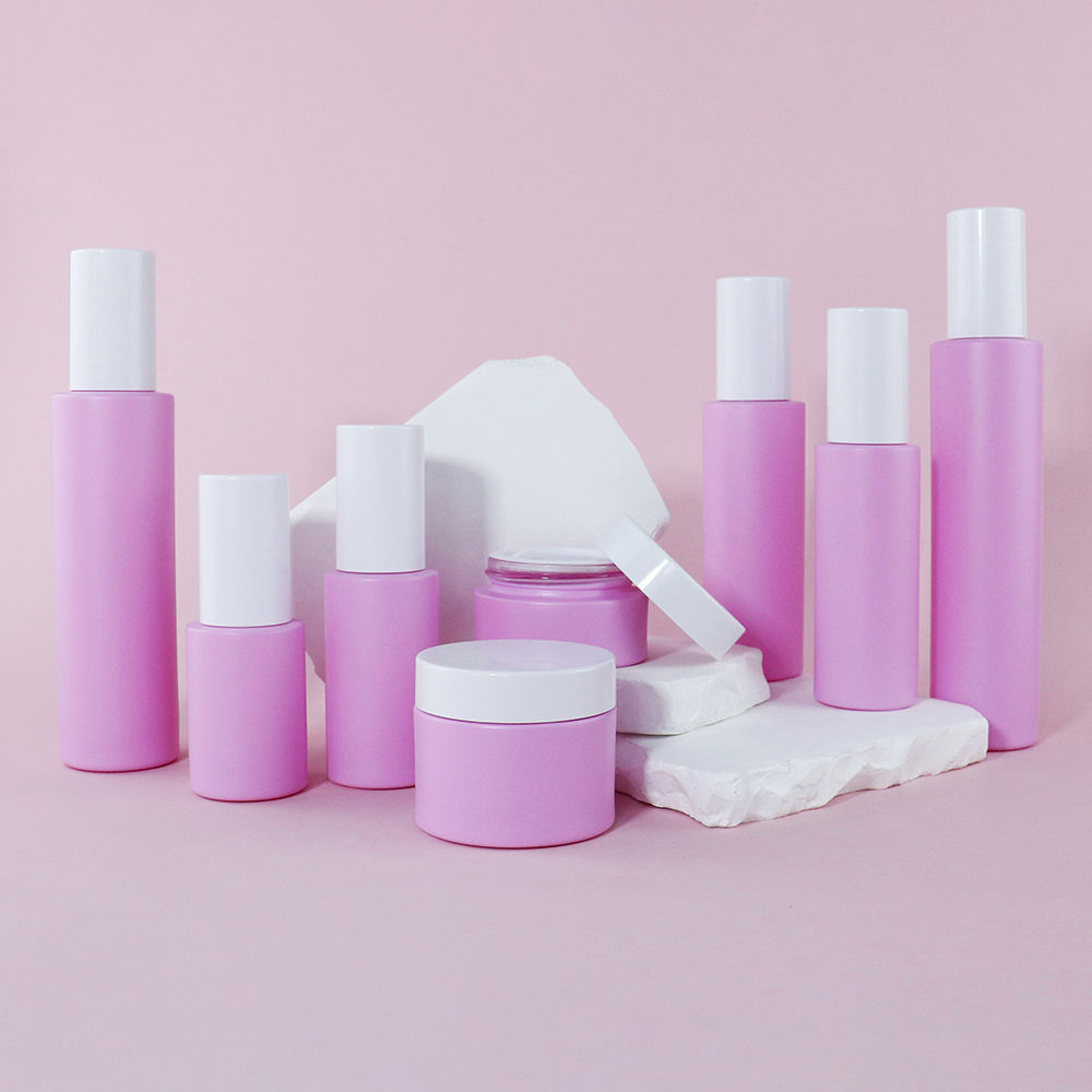 1OZ 2OZ 3OZ 4OZCustom Unique Empty Cylinder Skincare Package Set Pink Cosmetic Packaging Bottle Set