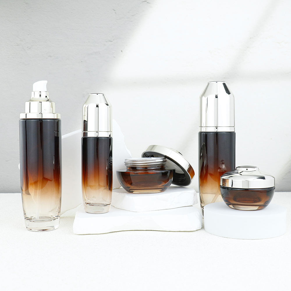 Cylinder Luxury Skincare Packaging Set Custom Empty Bottle Cosmetic Packaging Container Skin Care Set Glass Screen Printing