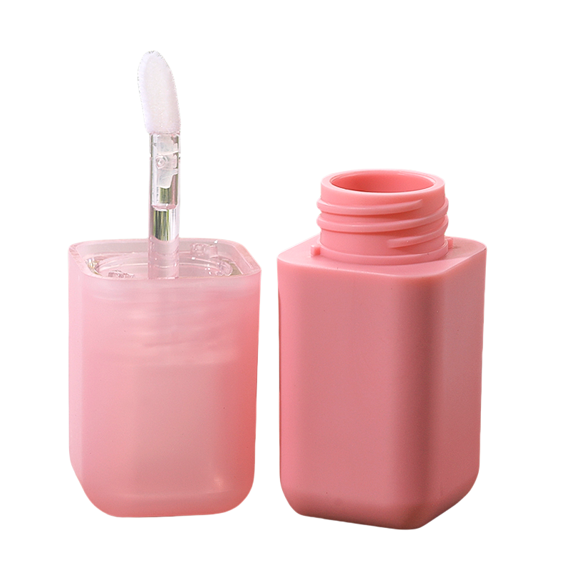Frosted Pink Square Custom Lip Gloss Tube 4.5ml with Brush Cute Plastic Packaging for Lipstick Lipgloss 5ml 10ml Capacities