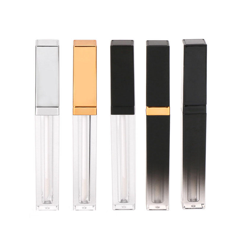 Hot Sale Clear Square Gold Lip Gloss Containers Tube 5.5ml Liptint Bottle with Wands Lipgloss Tube with Brush Applicator