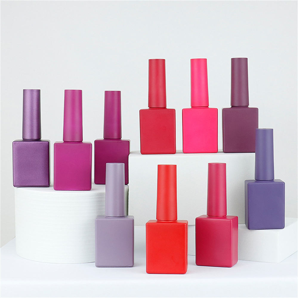 Private Logo10ml 12ml 15ml Red Purple square Shape Glass Nail Polish Bottle With Brush and Cap