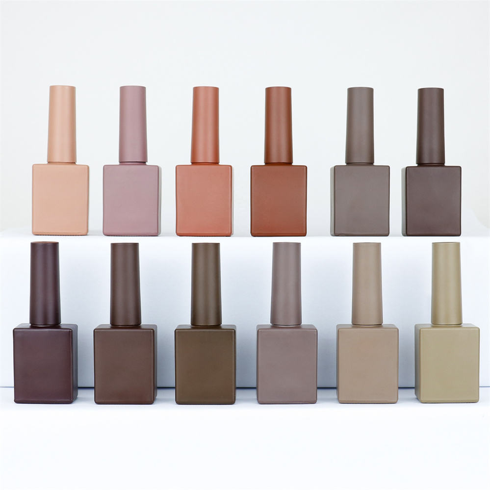 Wholesale Custom Nail Gel 10ml 12ml 15ml Matte square Glass  Empty Nail Polish Bottle With Brush