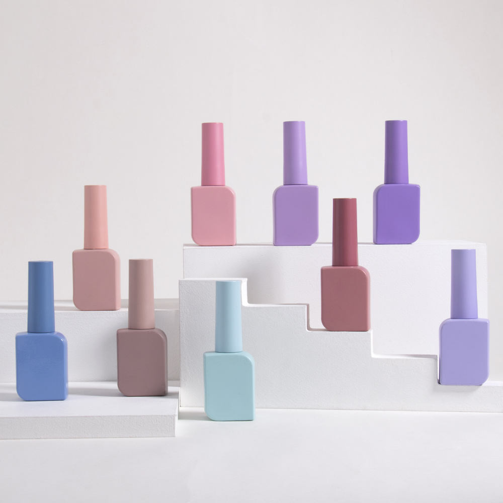 Custom Color Empty Cap With Brush Glass Square Uv Nail Empti Polish Bottle