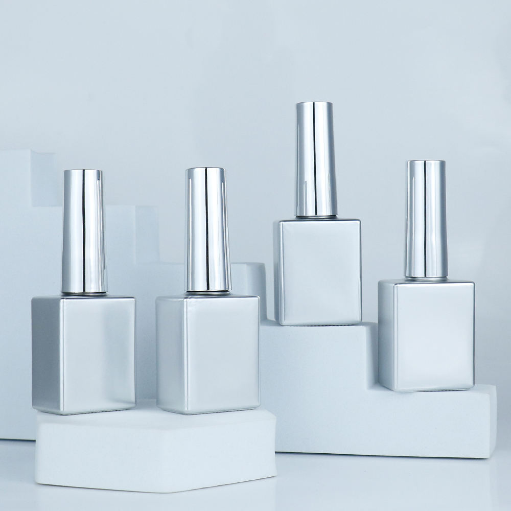 Rectangular Glass Uv Silver Spray Nail Oil Bottle With Brush Empty Cuticle Oil Bottle for Nails