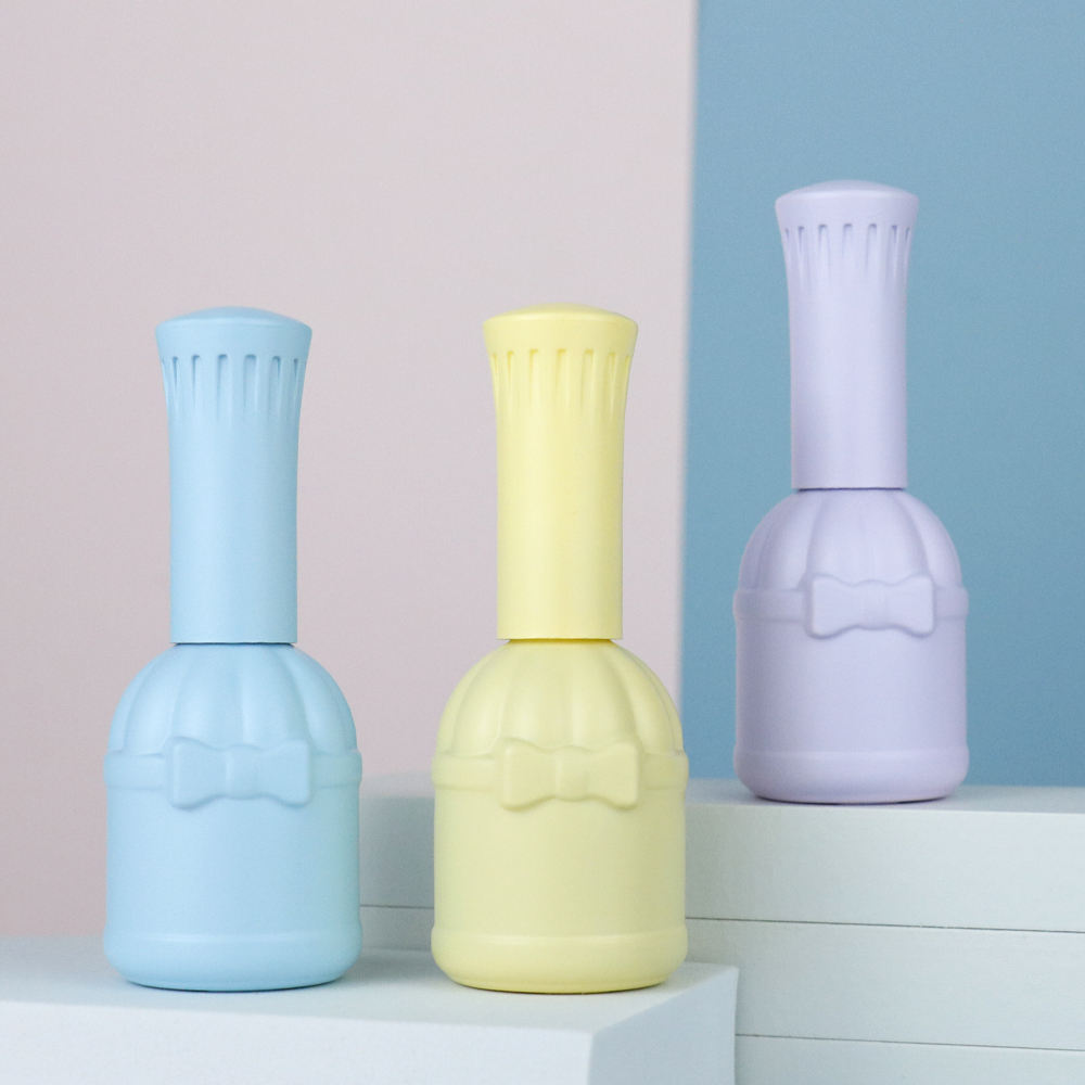 Custom 13ml Lovely Macaron Color Coated Gel Nail Polish Bottle With Bowknot Unique Empty Nail Oil Liquid Bottle Supplier